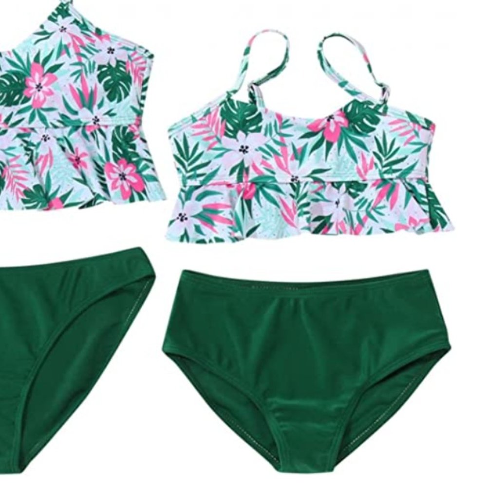 Toddler Size 3 Floral Printed Bathing Suit Waist Ruffle Bodysuit Bikini